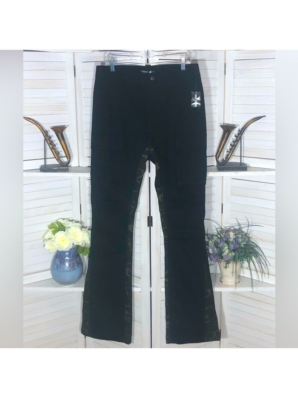 Hot Topic Black Cargo Pants Goth Camouflage Flare 28x32